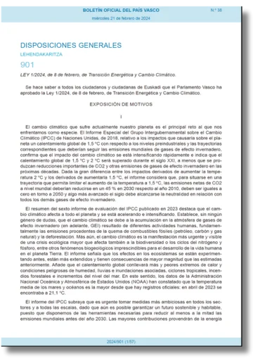 Ley 1/2024 Transici&oacute;n Energ&eacute;tica y Cambio Clim&aacute;tico